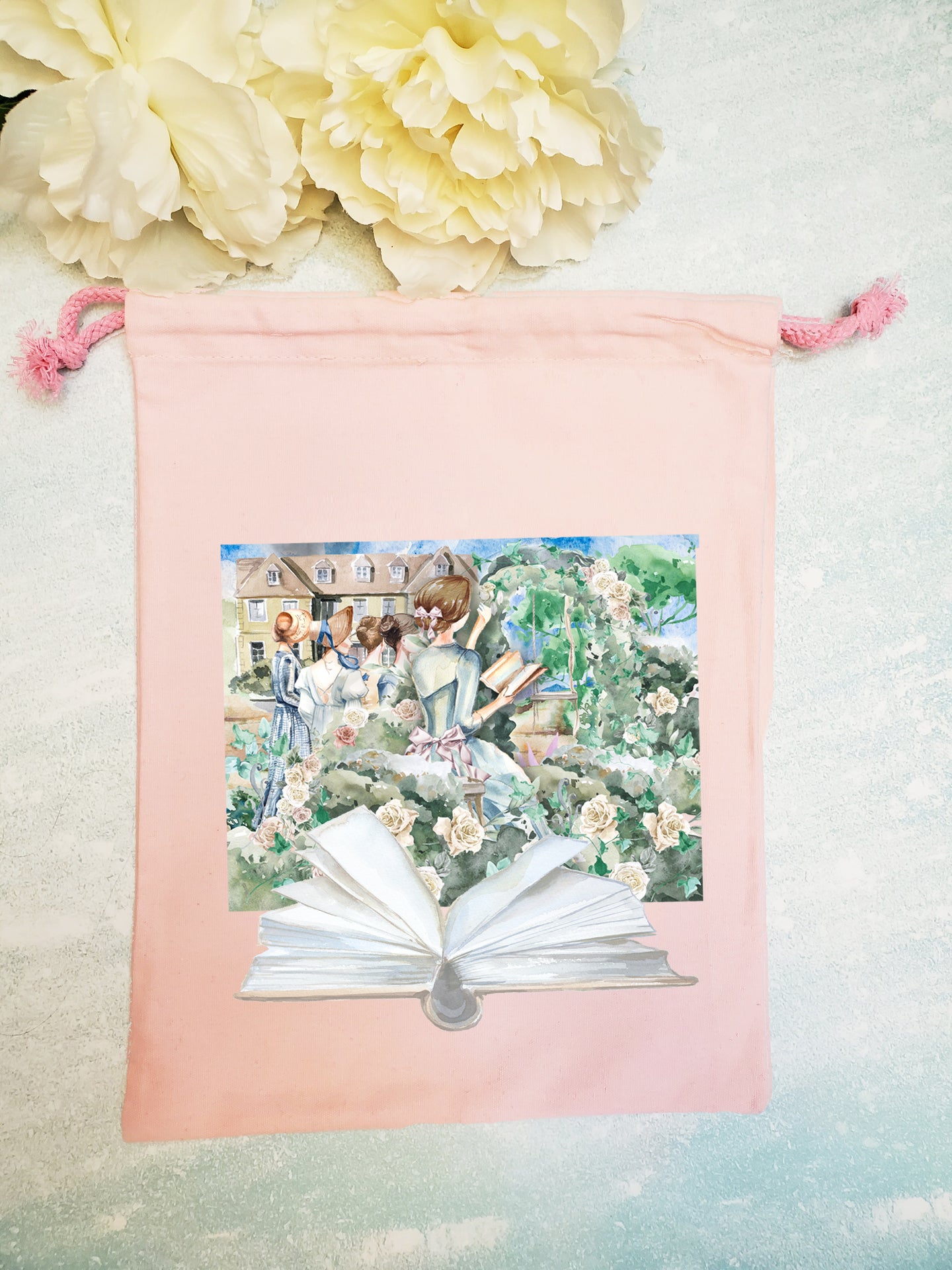 Pride and Prejudice Drawstring bag - Longbourn - Jane Austen pouch - gift bag